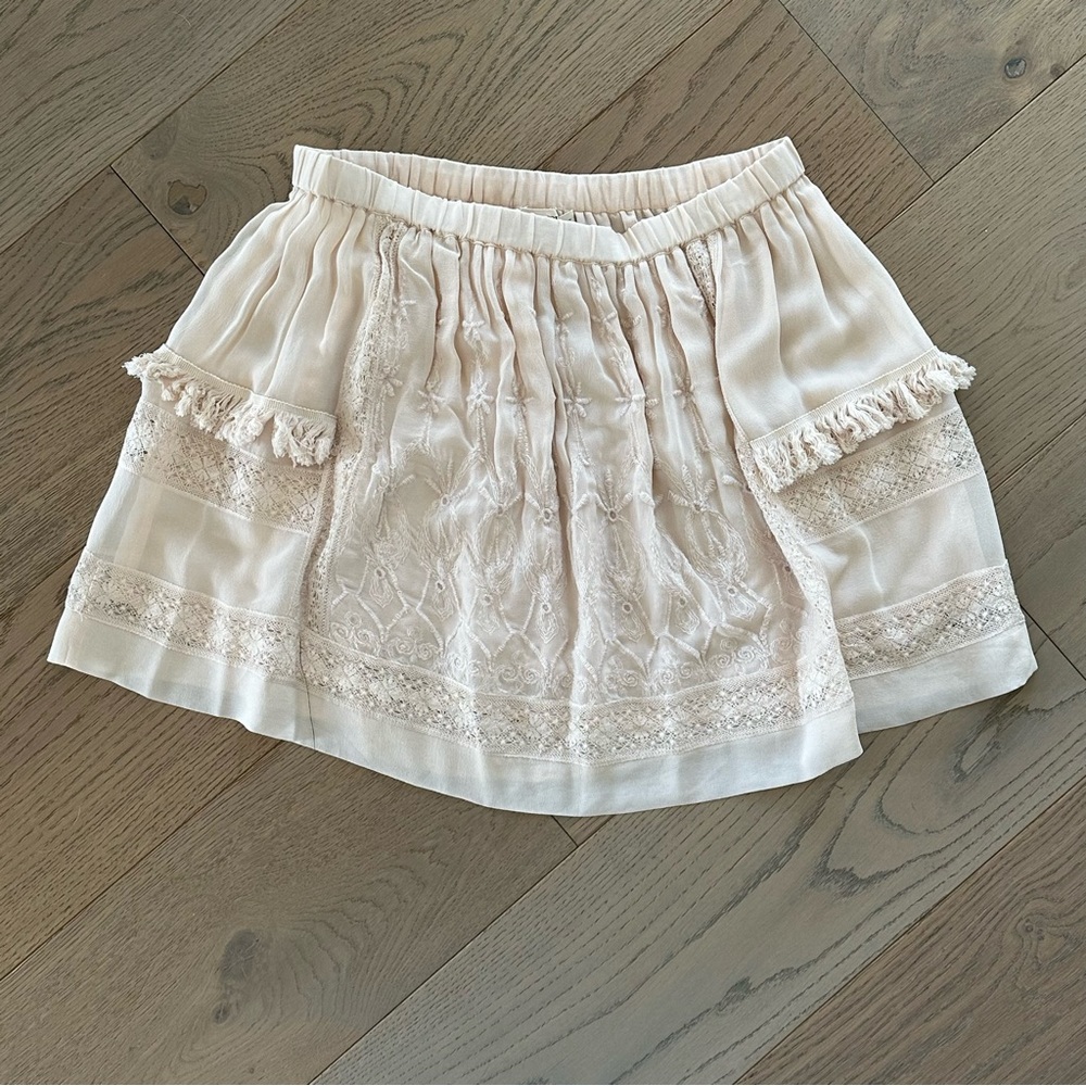 Ulla Johnson silk light pink fringe detail skirt
